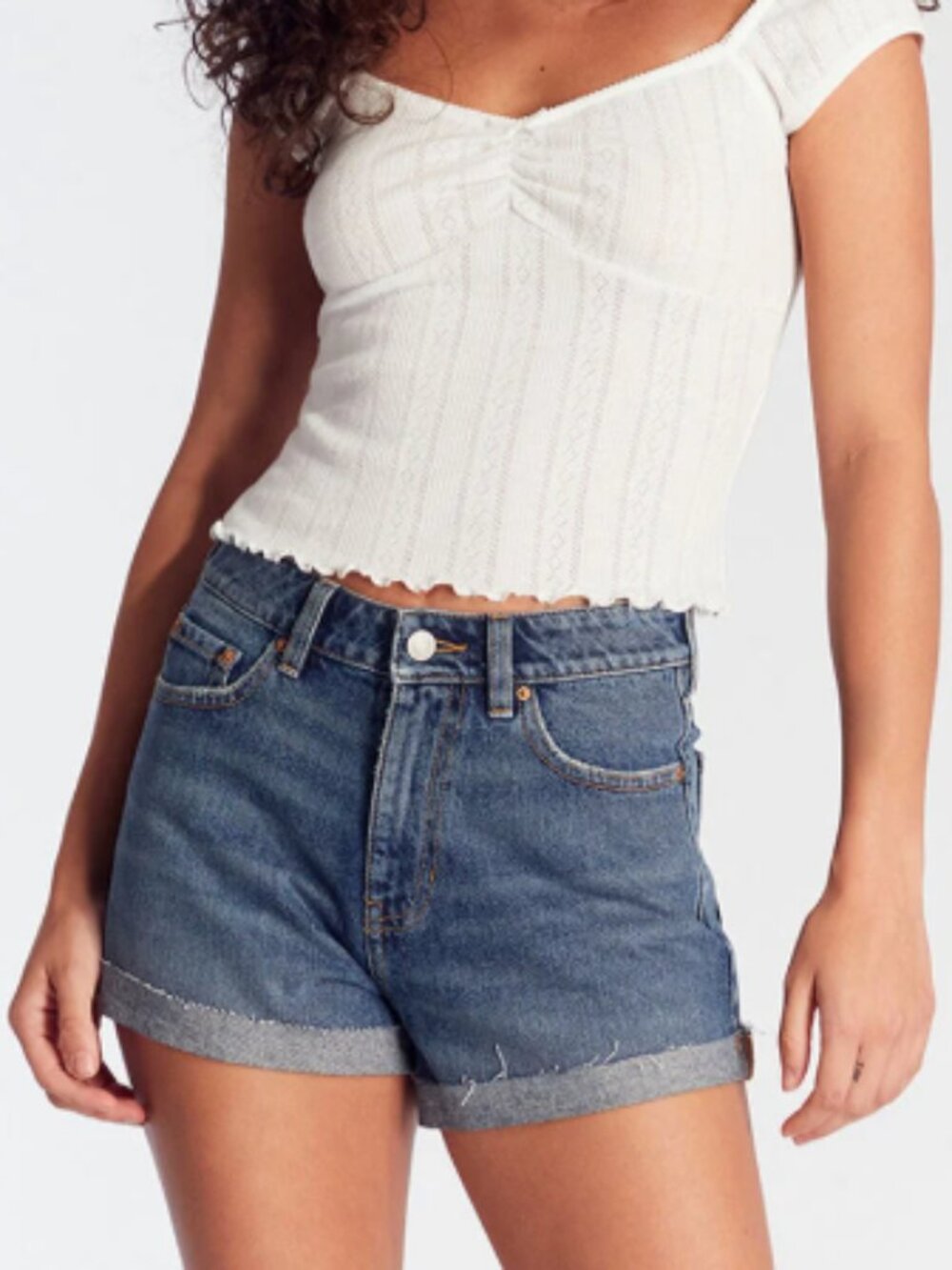 American Eagle Stretch Mom Style Cuffed/Frayed Short, Blue Denim - Size 14